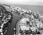 Aerial view with Indian Creek and Atlantic Ocean Miami Beach, Florida, 1955